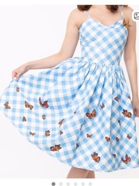 Unique Vintage Blue Gingham Butterfly Darcy Swing Sundress Pinup Rockabilly